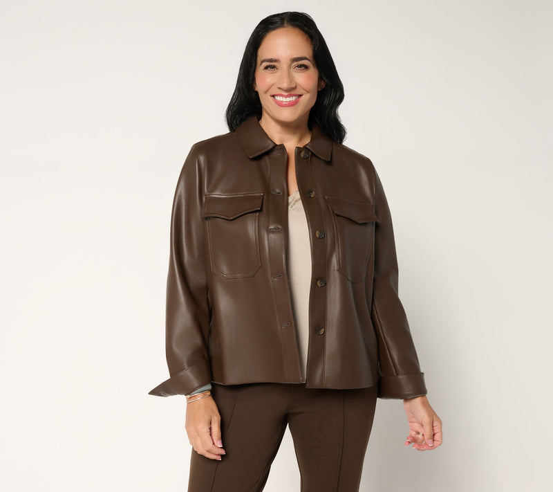 Martha Stewart Signature Faux Leather Button Front Shirt — View 13