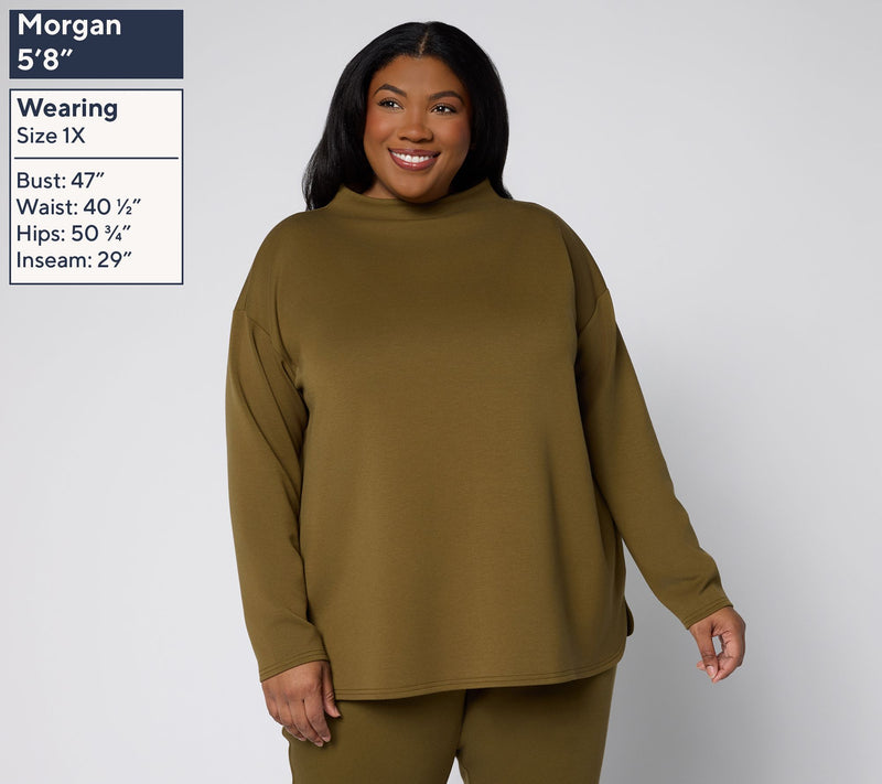 Martha Stewart Signature Comfort Stretch Modern Funnel Neck Top — View 2