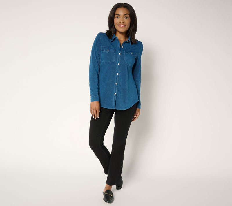 Susan Graver Cool Touch Denim Button Front Shirt — View 7