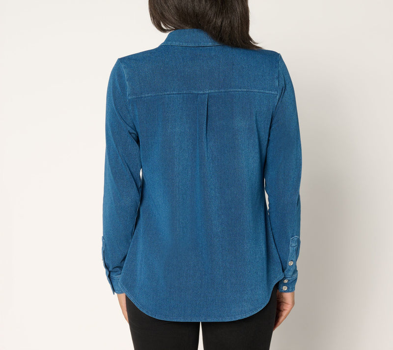 Susan Graver Cool Touch Denim Button Front Shirt — View 6
