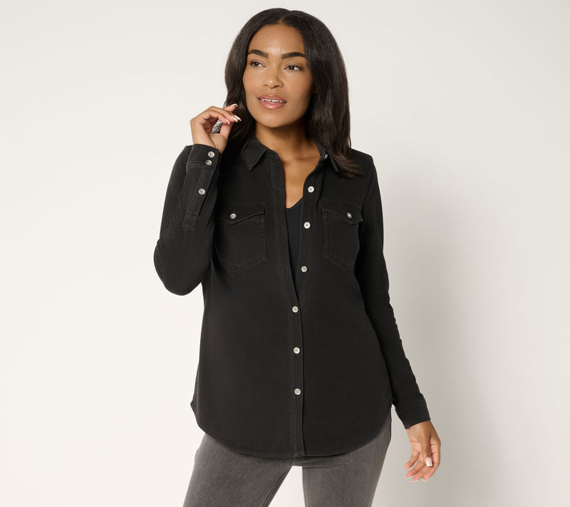 Susan Graver Cool Touch Denim Button Front Shirt — View 16