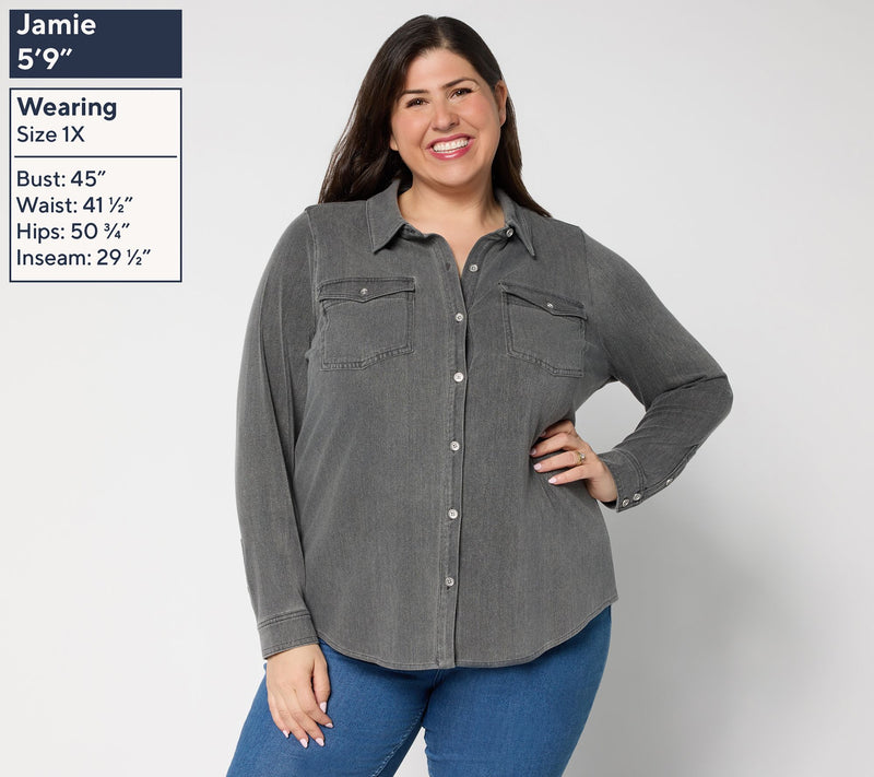 Susan Graver Cool Touch Denim Button Front Shirt — View 4