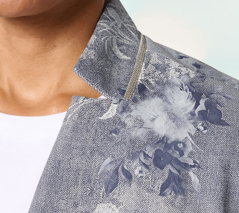 Women with Control Printed Faux Leather Blazer — View 7