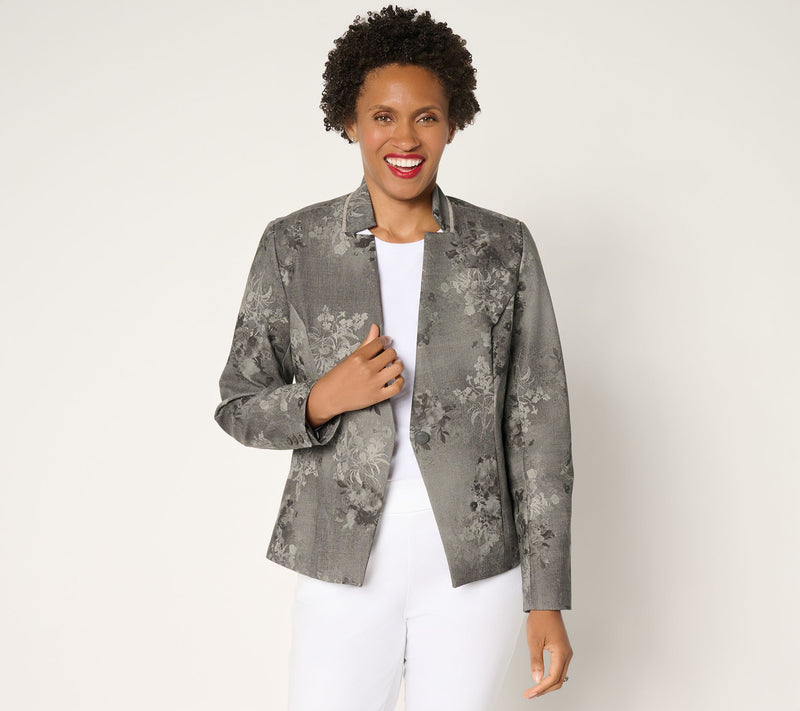 Women with Control Printed Faux Leather Blazer — View 13