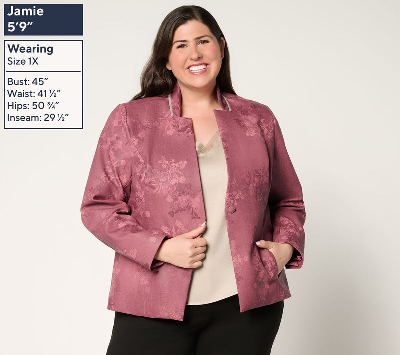 Women with Control Printed Faux Leather Blazer — View 2