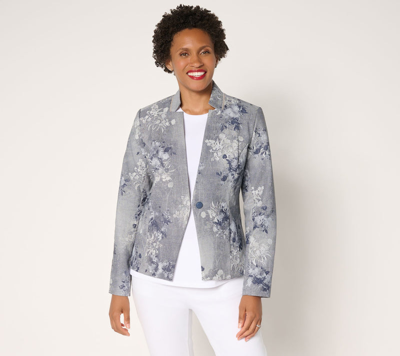 Women with Control Printed Faux Leather Blazer — View 15