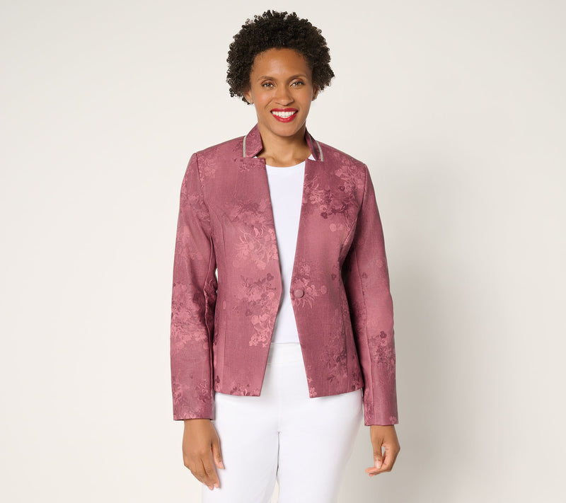 Women with Control Printed Faux Leather Blazer — View 16