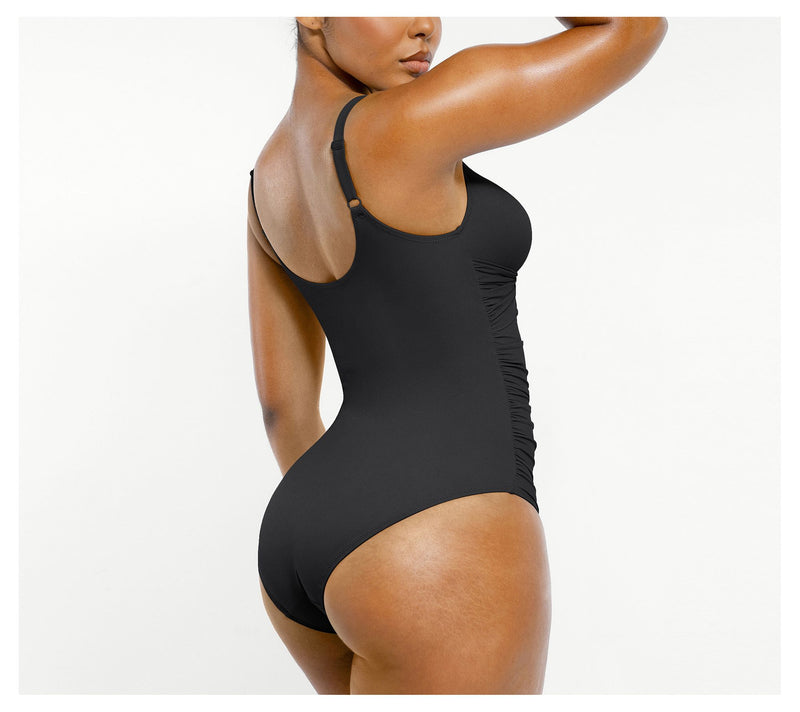 Shapellx Smart Sculpt Ribbed Cutout-Front Shaping Swimsuit — View 3