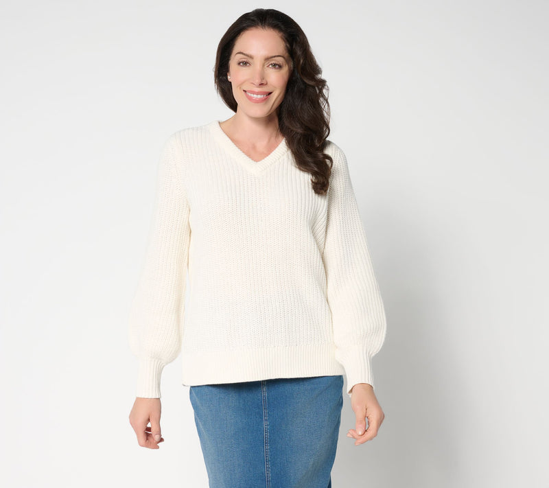 Belle by Kim Gravel Chunky Shaker Knit Bishop Sleeve Sweater — View 14