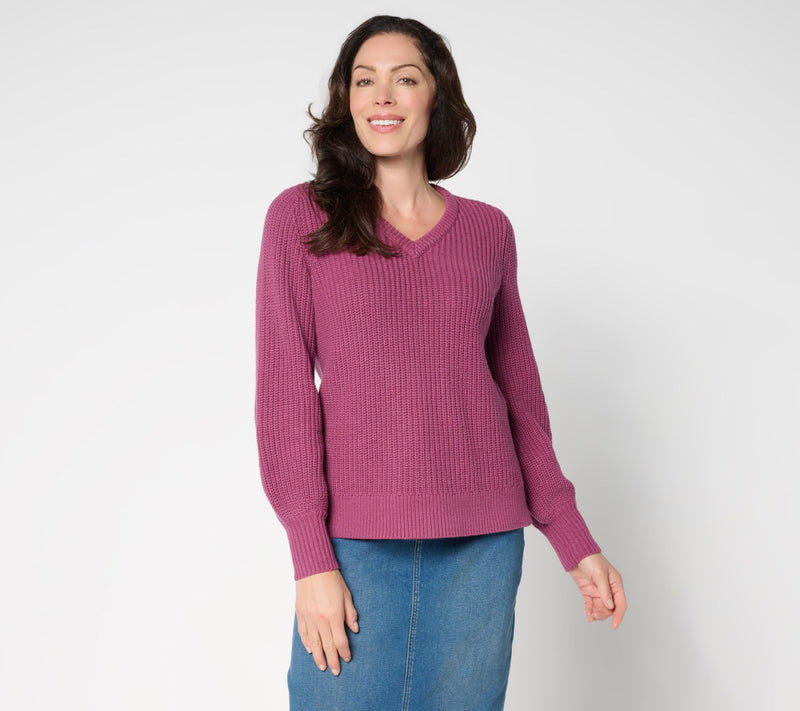 Belle by Kim Gravel Chunky Shaker Knit Bishop Sleeve Sweater — Main view