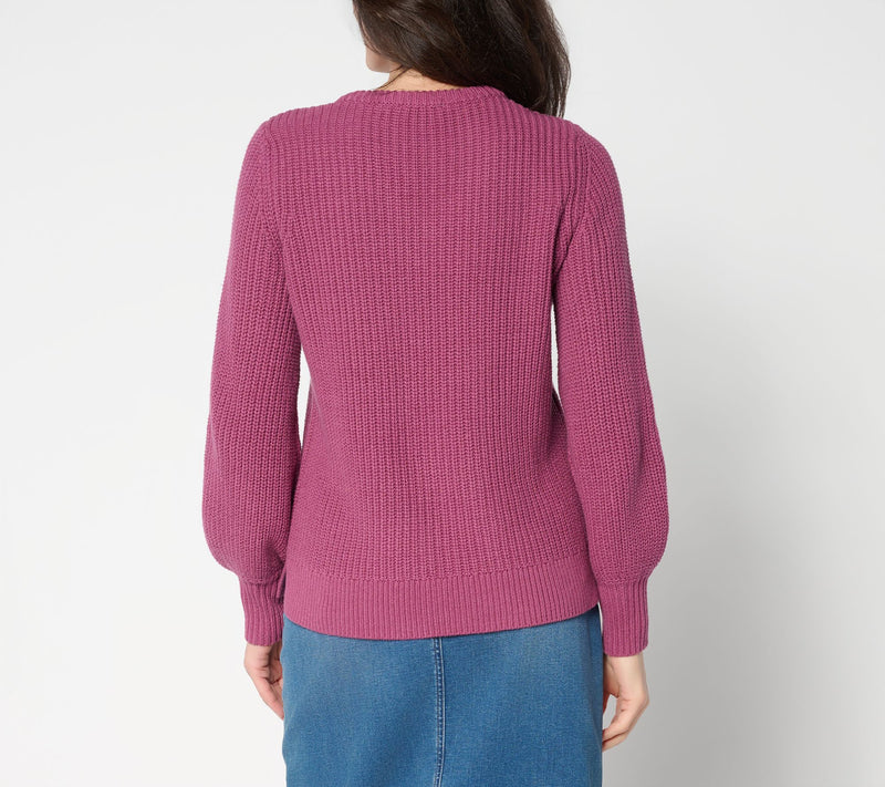 Belle by Kim Gravel Chunky Shaker Knit Bishop Sleeve Sweater — View 4