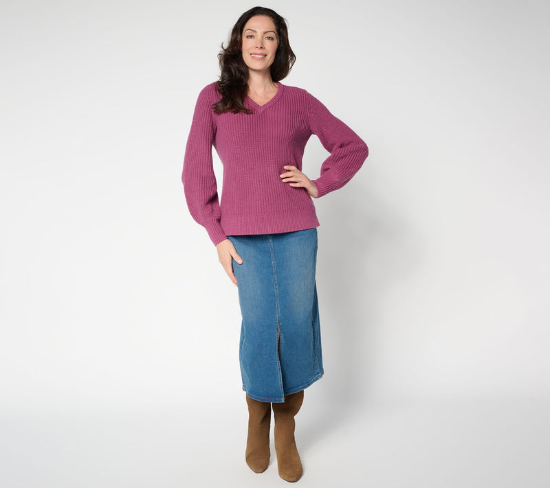 Belle by Kim Gravel Chunky Shaker Knit Bishop Sleeve Sweater — View 5
