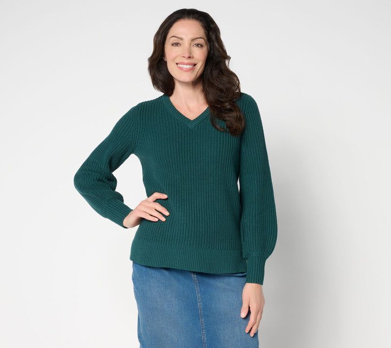 Belle by Kim Gravel Chunky Shaker Knit Bishop Sleeve Sweater — View 16