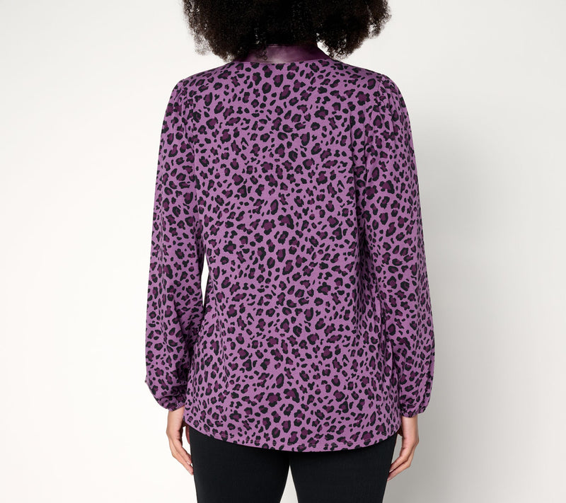 Belle by Kim Gravel Faux Leather Trim Leopard Top — View 10