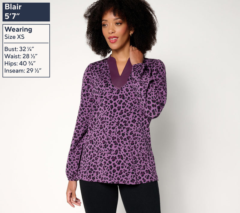 Belle by Kim Gravel Faux Leather Trim Leopard Top — View 9