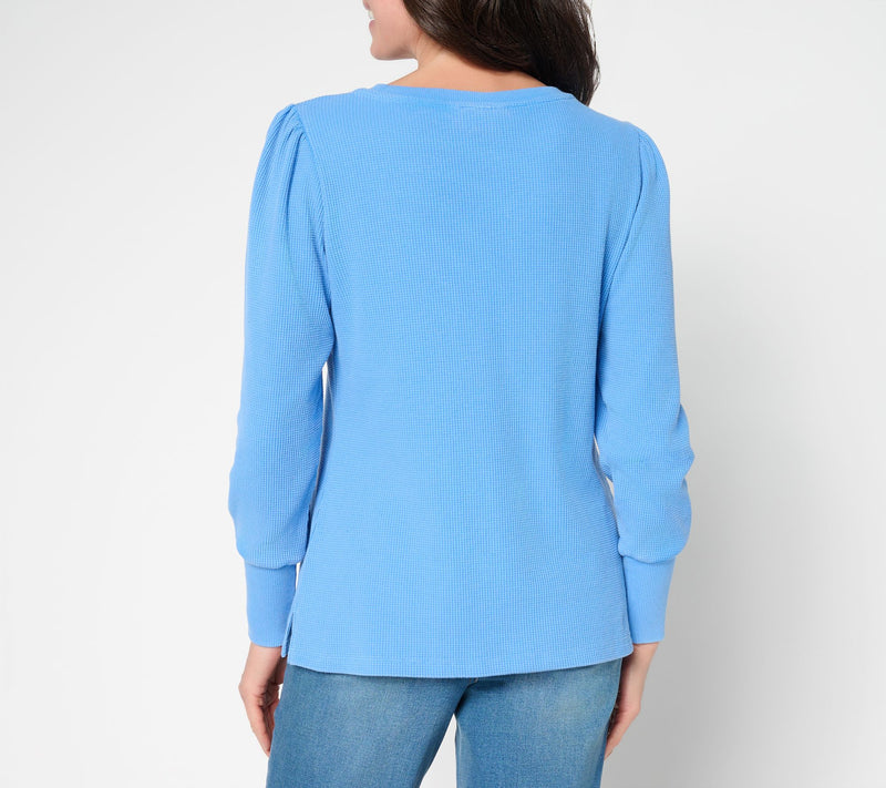 Belle by Kim Gravel Snow Washed Waffle Knit Crew Neck Top — View 6