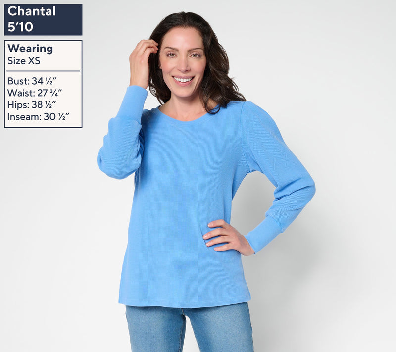Belle by Kim Gravel Snow Washed Waffle Knit Crew Neck Top — View 5