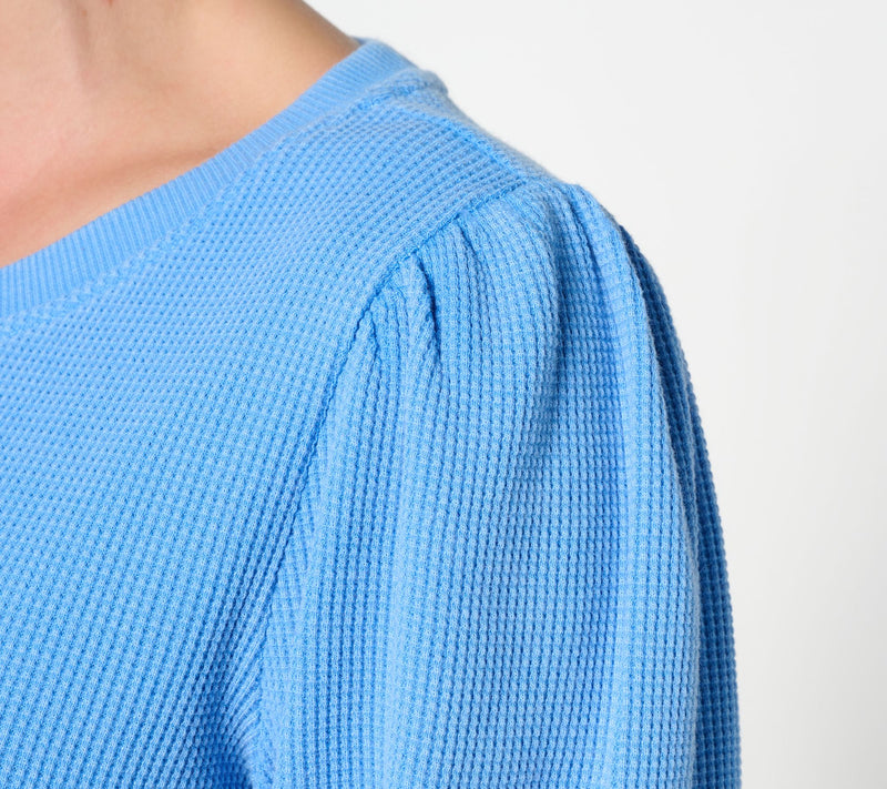 Belle by Kim Gravel Snow Washed Waffle Knit Crew Neck Top — View 8