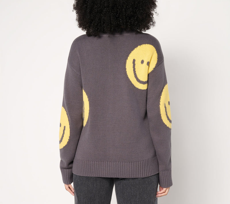 Peace Love World Motif Intarsia Pullover Sweater — View 4