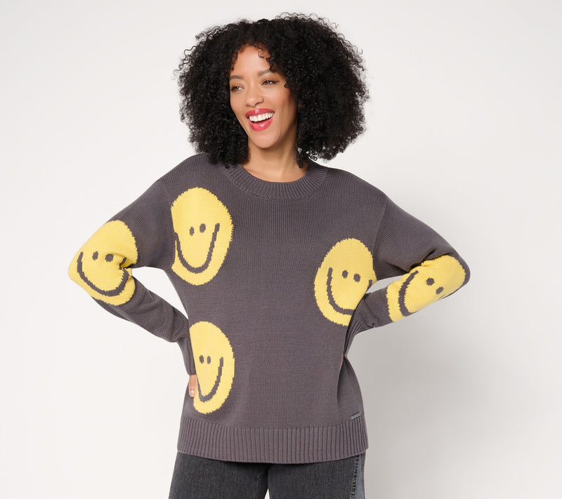 Peace Love World Motif Intarsia Pullover Sweater — View 14