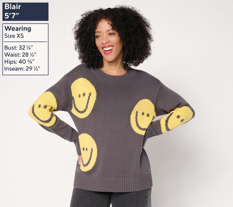 Peace Love World Motif Intarsia Pullover Sweater — View 3
