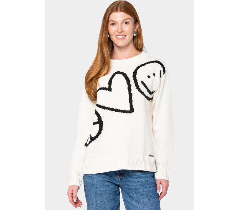 Peace Love World Motif Intarsia Pullover Sweater — View 16