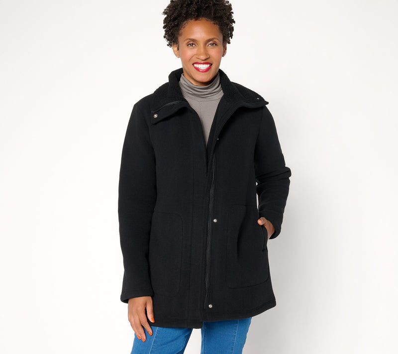 Denim & Co. Regular Fleece Bonded Sherpa Jacket with 2-Way Zip — View 14