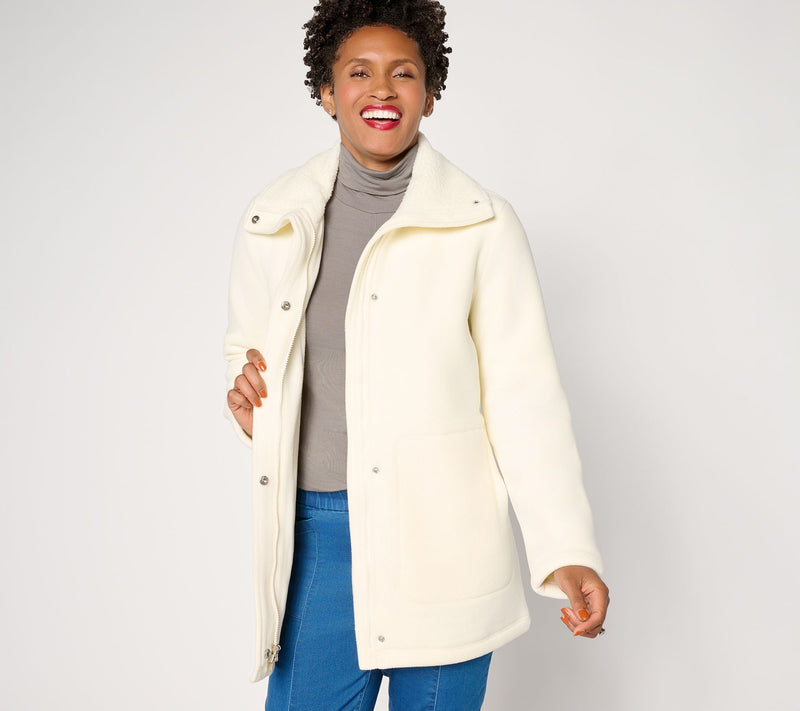Denim & Co. Regular Fleece Bonded Sherpa Jacket with 2-Way Zip — View 16