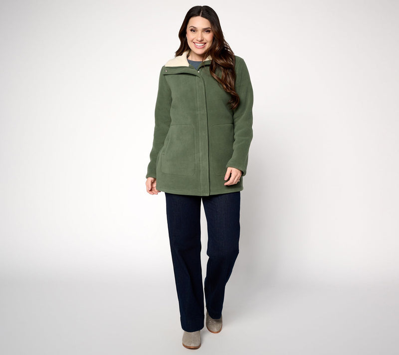 Denim & Co. Petite Fleece Bonded Sherpa Jacket with 2-Way Zip — View 4