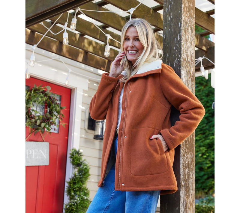 Denim & Co. Petite Fleece Bonded Sherpa Jacket with 2-Way Zip — View 7