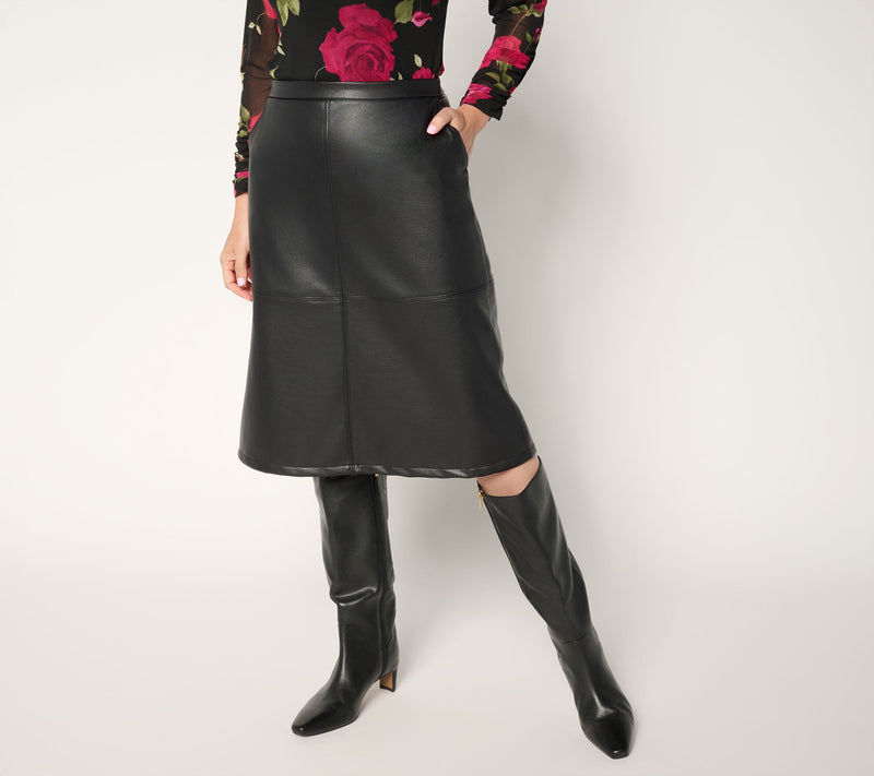 GRAVER Susan Graver Petite Faux Leather A-Line Skirt — Main view
