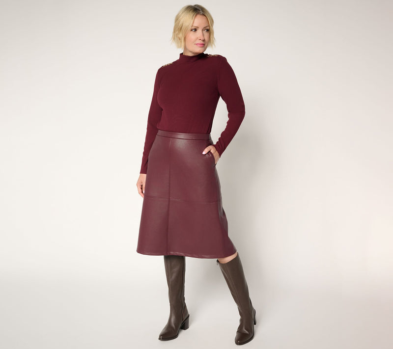 GRAVER Susan Graver Petite Faux Leather A-Line Skirt — View 11