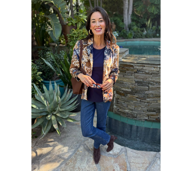 BEAUTIFUL by Lawrence Zarian The Tracey Velveteen Printed Blazer — View 7