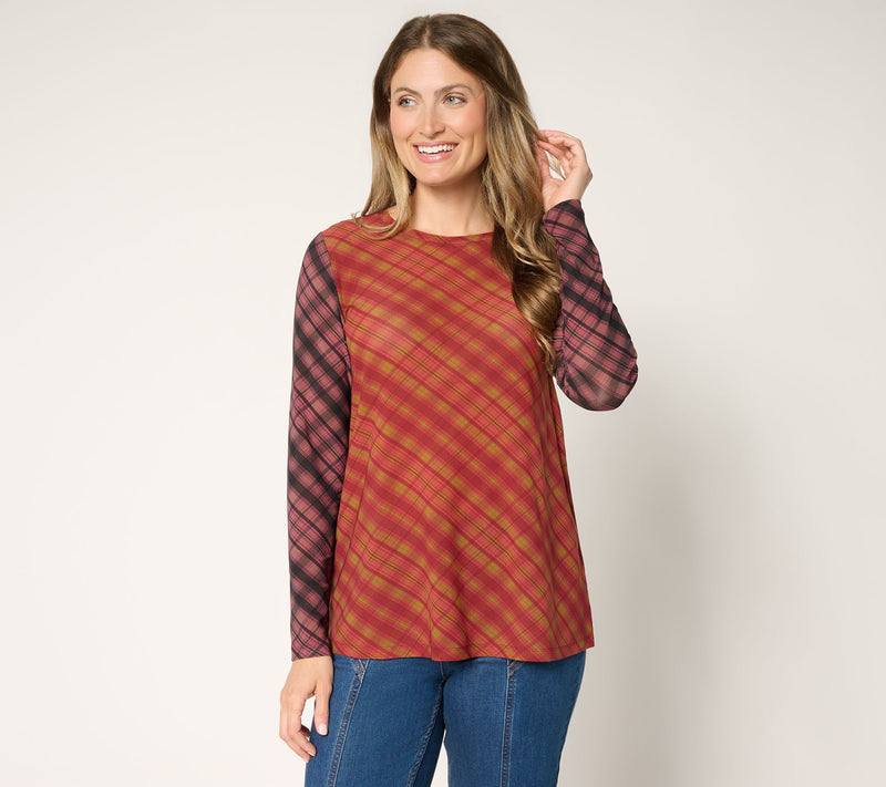 LOGO Layers by Lori Goldstein Long Sleeve Printed Mesh Top — View 11