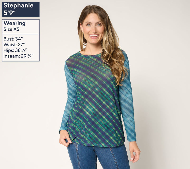 LOGO Layers by Lori Goldstein Long Sleeve Printed Mesh Top — View 3