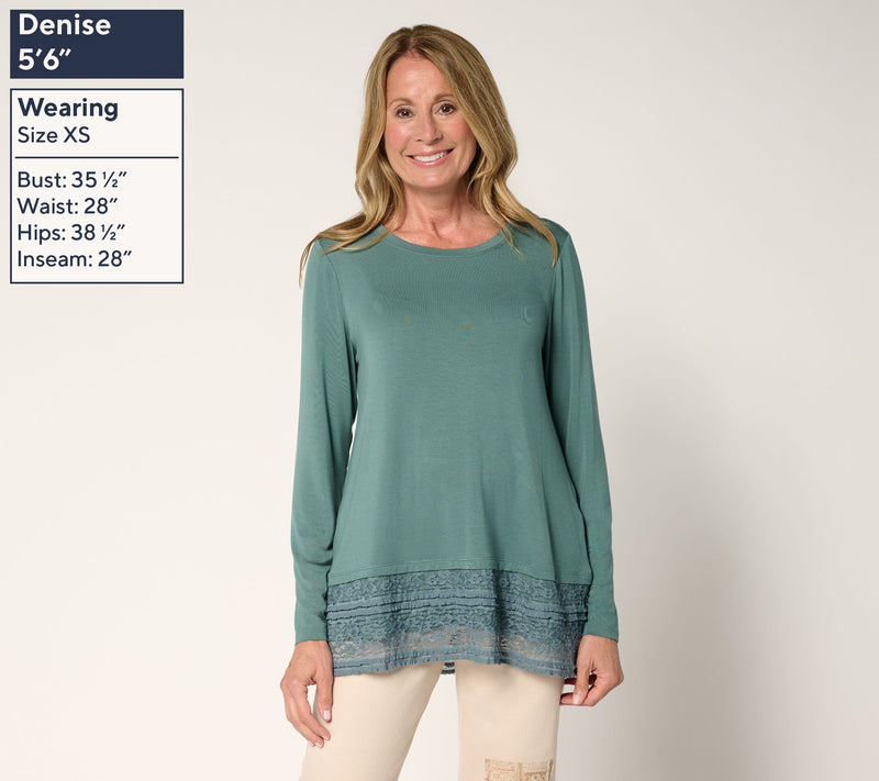 LOGO by Lori Goldstein Regular Long Sleeve Top with Lace Hem — View 3