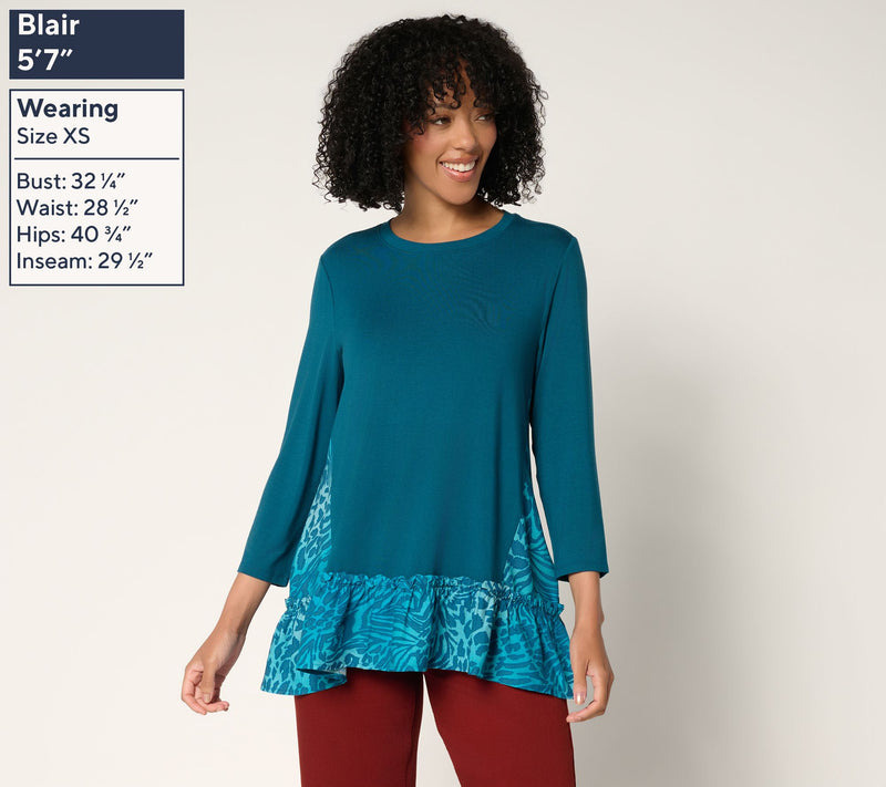 LOGO by Lori Goldstein Mixed Media Top with Ruffle Hem — View 3