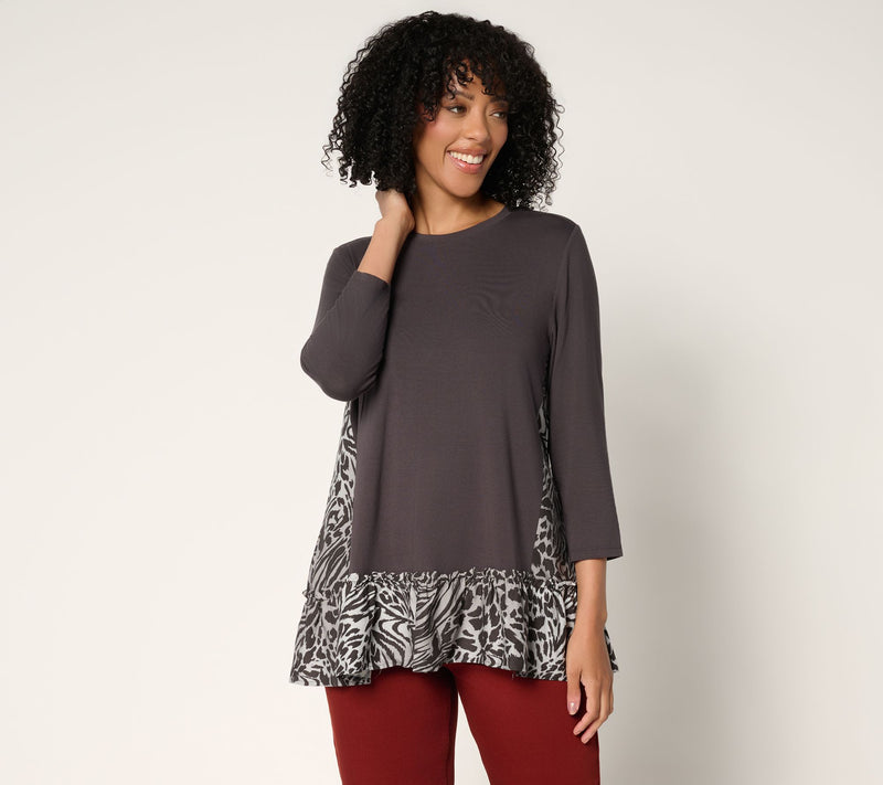 LOGO by Lori Goldstein Mixed Media Top with Ruffle Hem — View 11