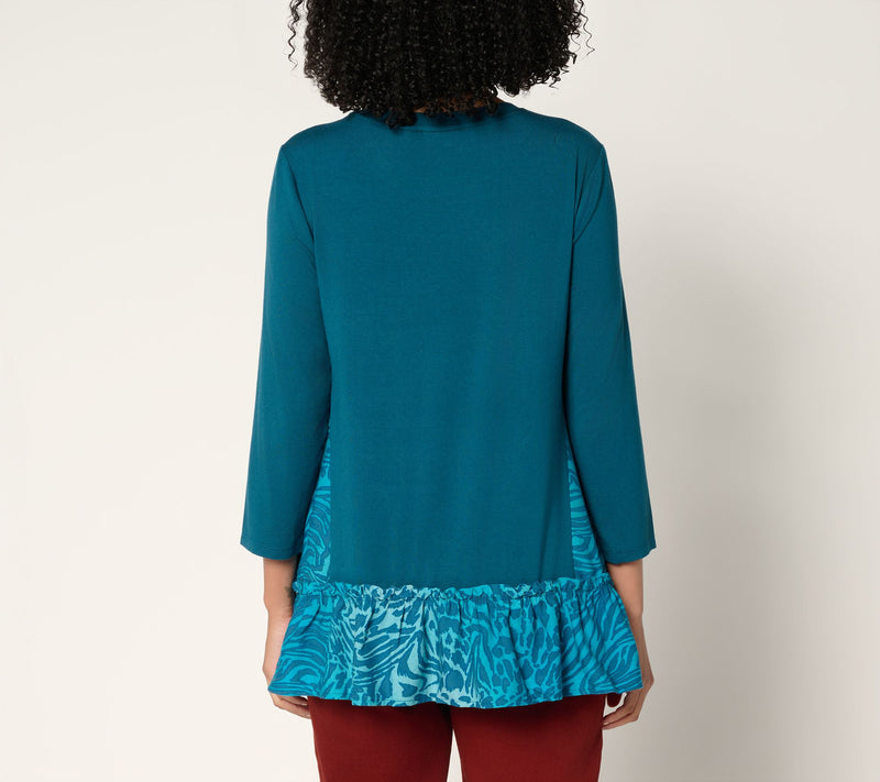LOGO by Lori Goldstein Mixed Media Top with Ruffle Hem — View 4