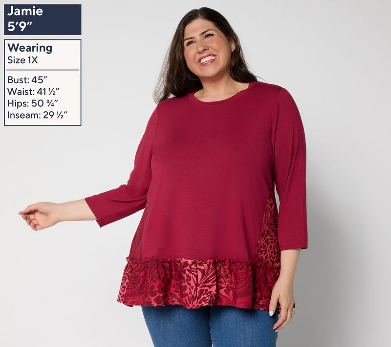 LOGO by Lori Goldstein Mixed Media Top with Ruffle Hem — View 2