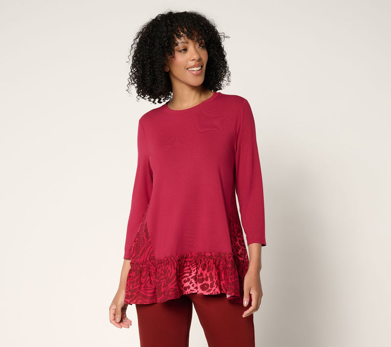 LOGO by Lori Goldstein Mixed Media Top with Ruffle Hem — View 13