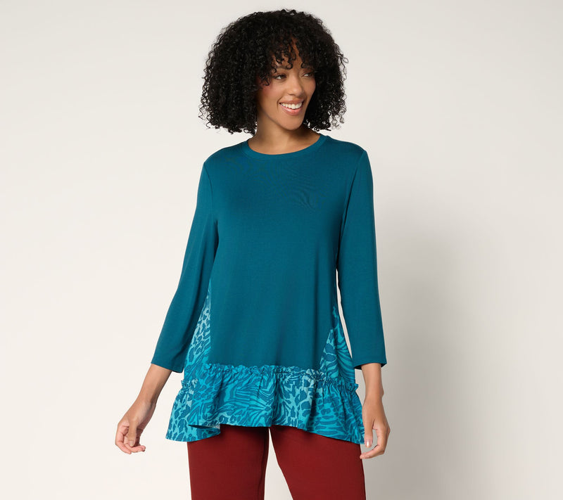 LOGO by Lori Goldstein Mixed Media Top with Ruffle Hem — View 14