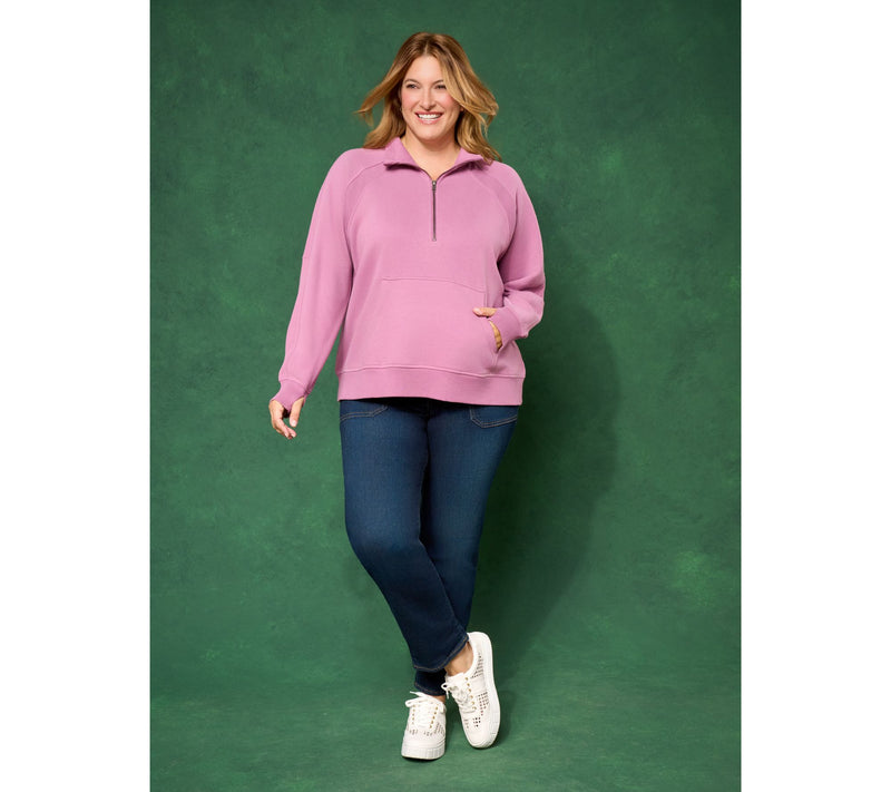LOGO by Lori Goldstein Half Zip Plush Terry Sweatshirt — View 8