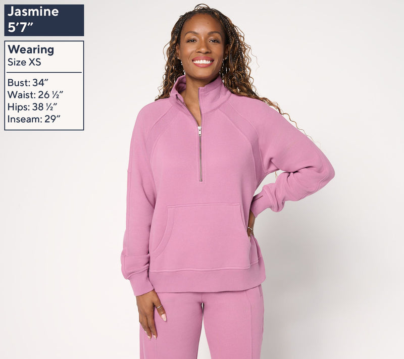 LOGO by Lori Goldstein Half Zip Plush Terry Sweatshirt — View 3