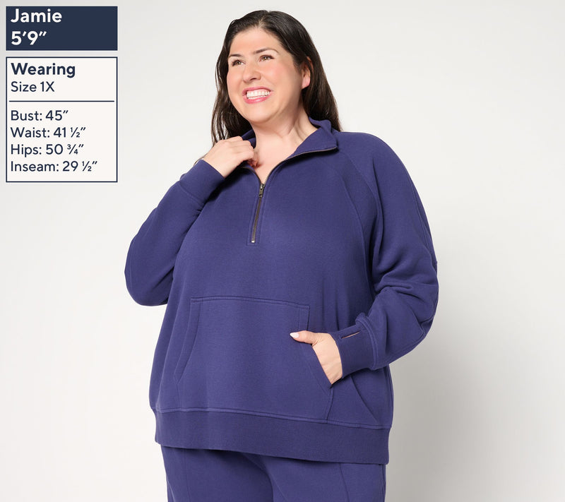 LOGO by Lori Goldstein Half Zip Plush Terry Sweatshirt — View 2