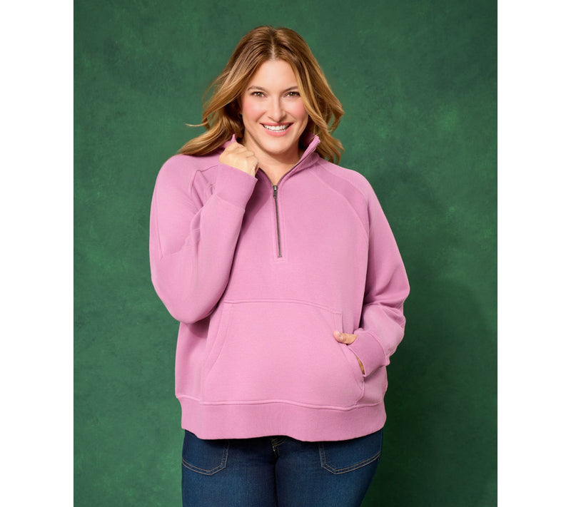 LOGO by Lori Goldstein Half Zip Plush Terry Sweatshirt — View 7