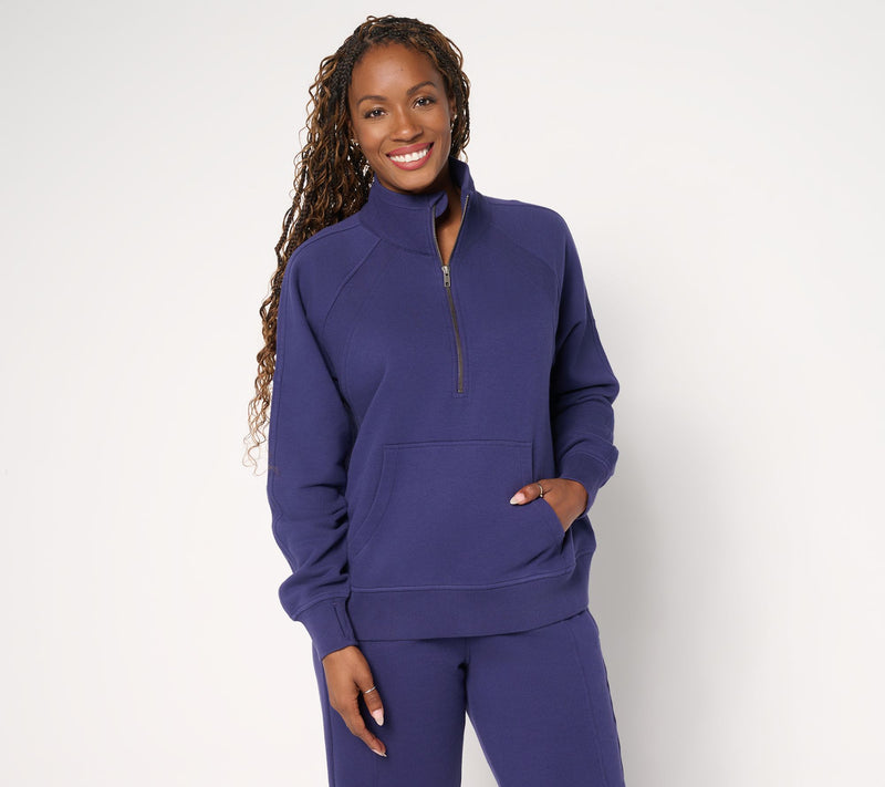 LOGO by Lori Goldstein Half Zip Plush Terry Sweatshirt — View 12