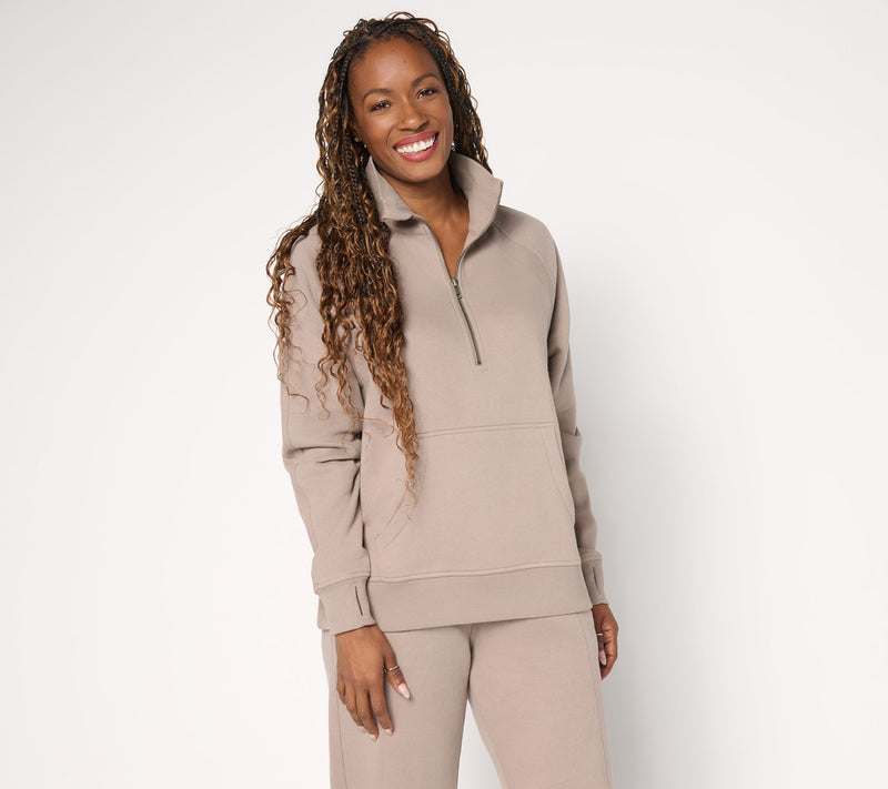 LOGO by Lori Goldstein Half Zip Plush Terry Sweatshirt — View 13