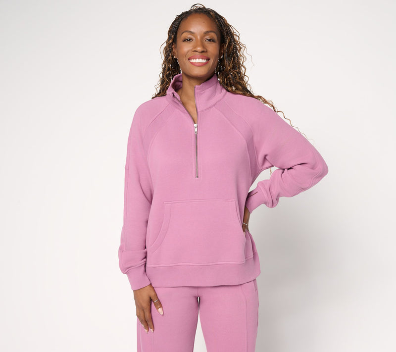LOGO by Lori Goldstein Half Zip Plush Terry Sweatshirt — View 14