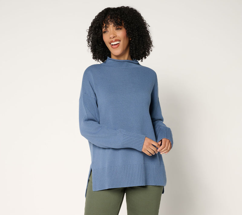 LOGO by Lori Goldstein 100% Cotton Funnel Neck Hi-Low Sweater — Main view